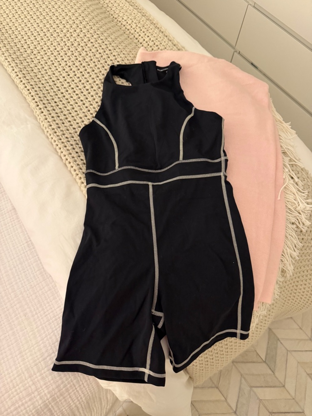 WeWoreWhat Black One-Piece Romper with Gray Contrast Stitching